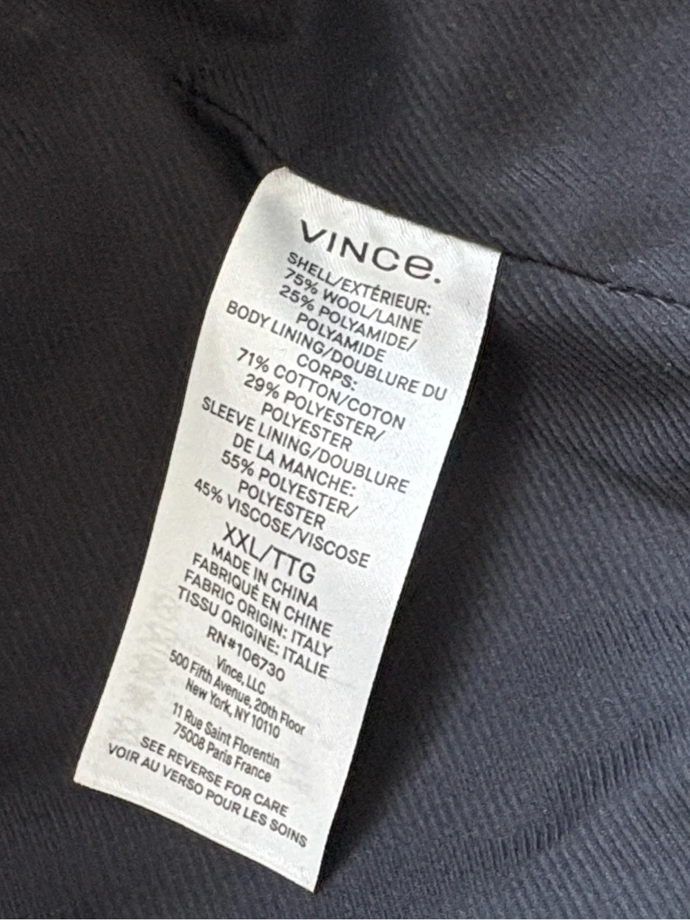 VINCE WOOL BLACK FIELD HOODED JACKET MENS XXL